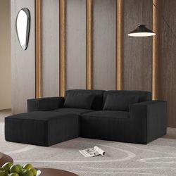 Low Profile Black Velvet Loveseat with Ottoman