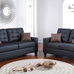Brand New Black Leather Sofa And Love Sest