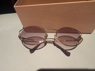 Miu Miu Round Sunglasses Gold Frame Pink Lenses