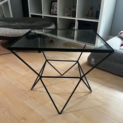 18" Square Modern Glass Black Metal Side Table