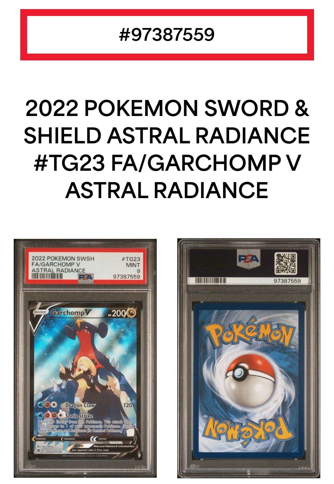 Garchomp V TG23/TG30 Swsh10: Astral Radiance Trainer Gallery Holo PSA 9