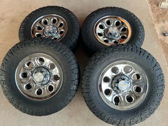 17 inch Stock Chrome Chevy Wheels and Tires Set of 4 Load Range E