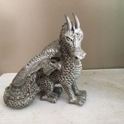 Solid pewter dragon with crystal