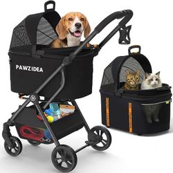 PAWZIDEA 4-in-1 Pet Stroller for Small Medium Dogs & Cats, Foldable Dog Stroller