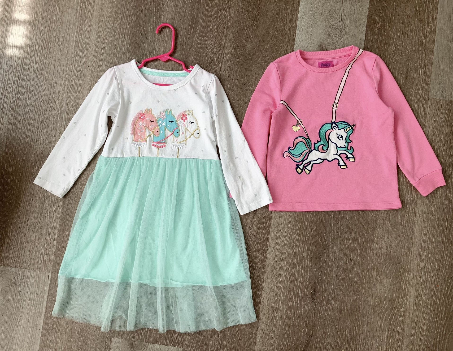 Girl Unicorn Pony Dress And Sweatshirt