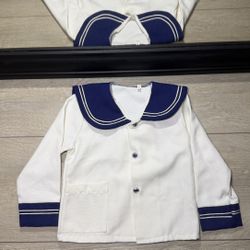 New Vintage 1980s Kids Toddlers Sailor Button Up Long Sleeve Shirt