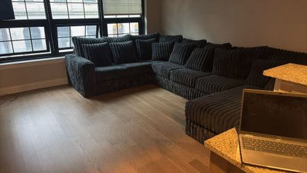 XL Dark Blue Corduroy Sectional Sofa