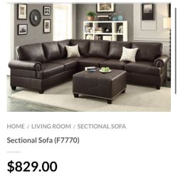 Brown Sectional Sofa - Ottoman Sold Separately 