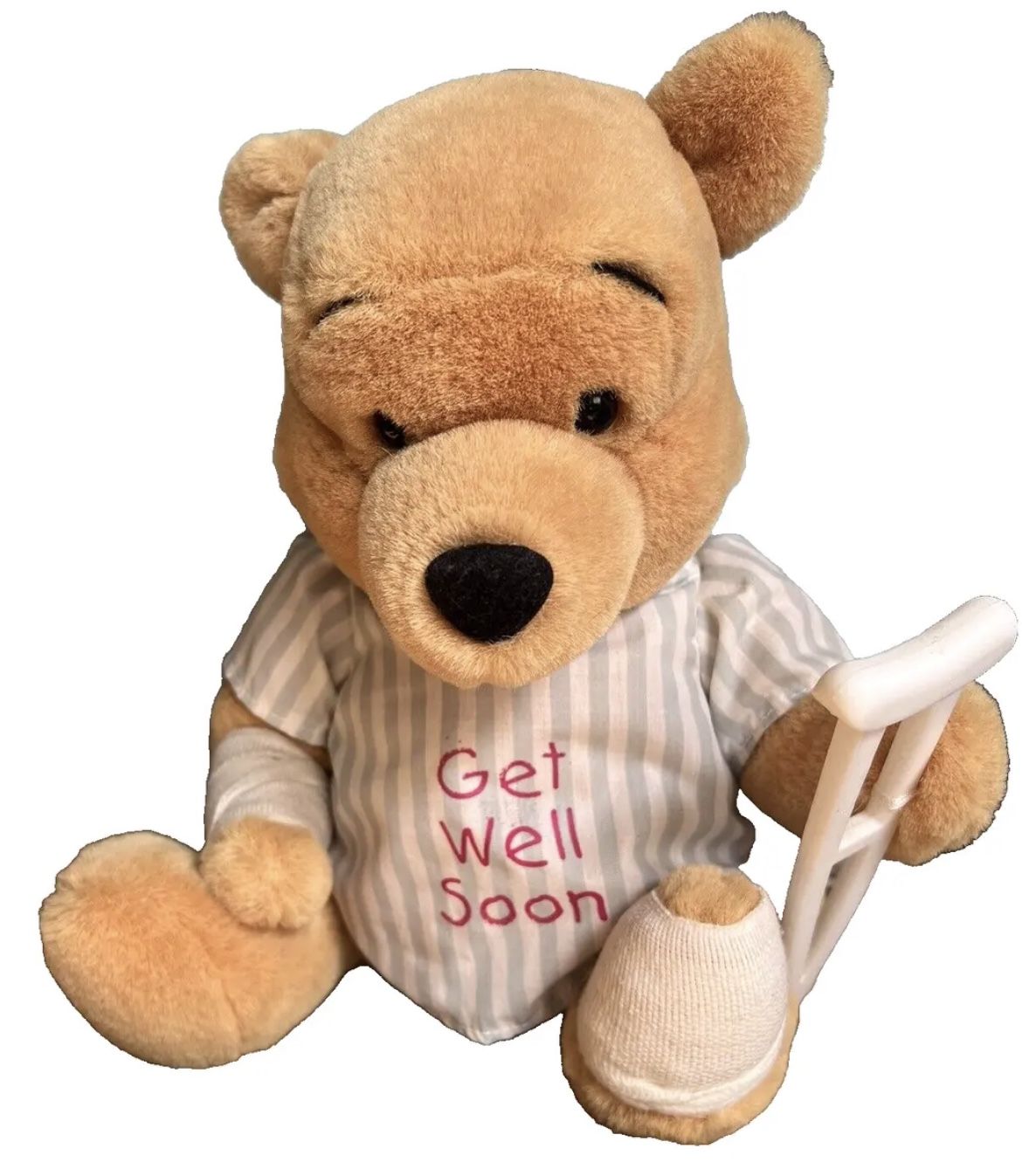 Vintage Winnie the Pooh Get Well Soon Plush Stuffed Animal Crutches 10.5"