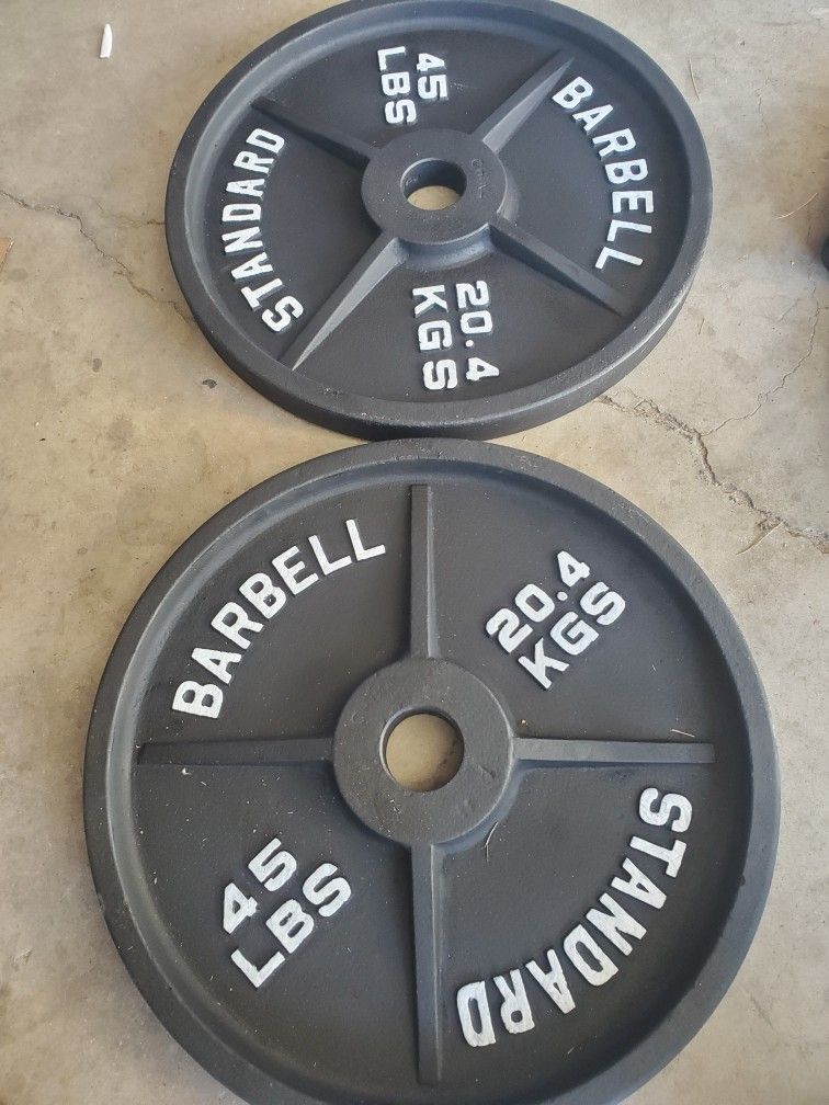 Set Of 2x45lb Olympic Weights Thats 90lbs Together 