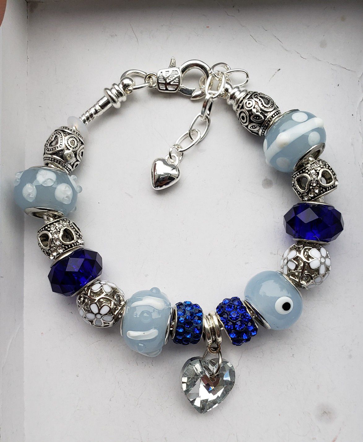 Pale blue and whitecharm bead bracelet 2 for $25