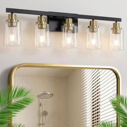 5-Light Black & Gold Bathroom Vanity Light – 30" Modern Wall Fixture