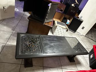 VINTAGE 3-Piece Ornate Gothic / Old World velvet wood and glass Table Set