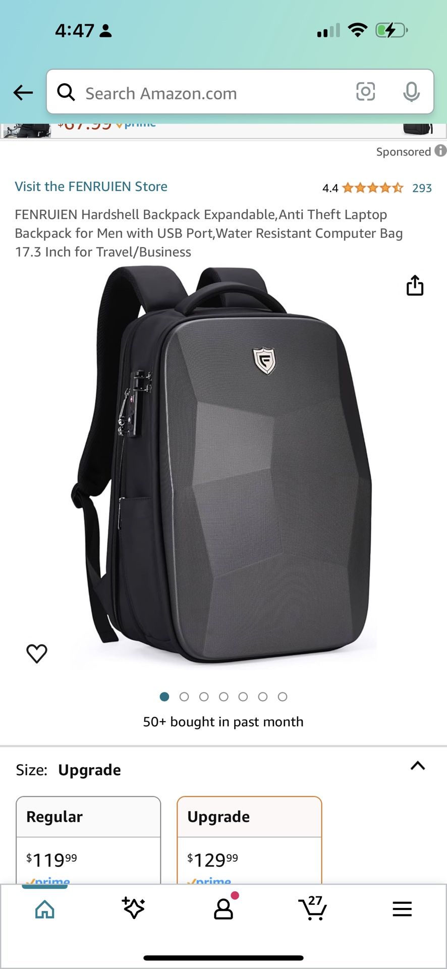 FENRUIEN Hardshell Backpack Expandable,Anti Theft Laptop Backpack for Men with USB Port,Water Resistant Computer Bag 17.3 Inch for Travel/Business