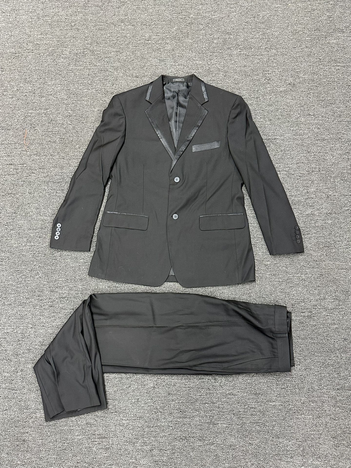 Prada Milano ~ Black 2-Button Tuxedo Suit ~ Coat 52 / Pants 36 ~ Very Good