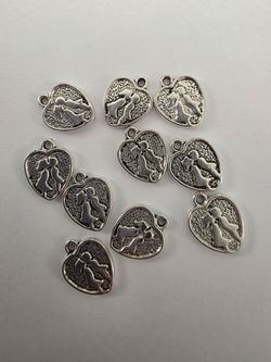 Silver Heart Couple Charms – Set of 10