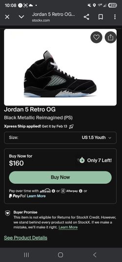 Jordan 5 Retro OG "Black Metallic Reimagined" (Size 1.5y) Excellent Condition