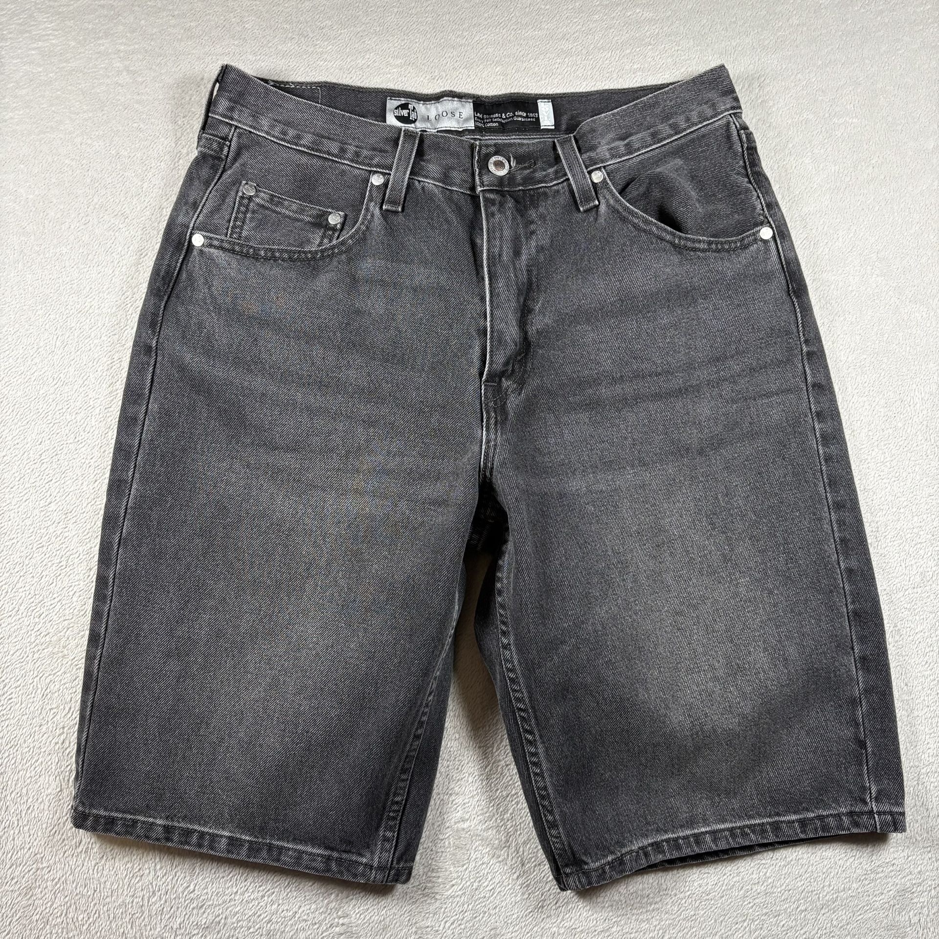Levis SilverTab Denim Shorts Men 30 Black Loose Fit Jorts Light Wash Baggy #2395