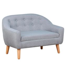 Gray Tufted Kids Mini Sofa with Wooden Legs