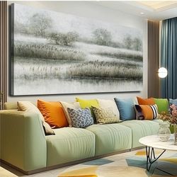 4470: Reed Canvas Paintings Landscape Artwork Textured Poster Prints 24"x48" Farmhouse Decor Living Room Wall Art for Dining Room Area

Size: 48L" x 2