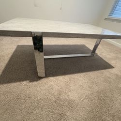 Coffee Table White Marble Look With Silver Base 