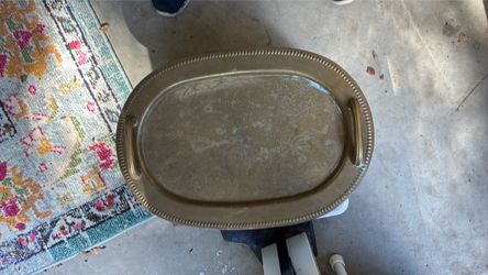 Vintage Brass Oval Serving Tray with Handles