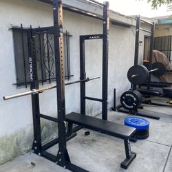 Rogue HR2- Squat Rack With Barbell And Bench 