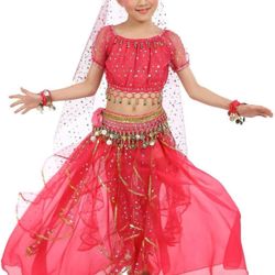 Girls Belly Dance Set Halloween Costume with Head BVeil,Waist Chain-L