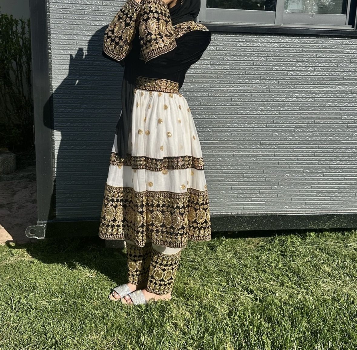 Black and Gold Embroidered Afghani Dress