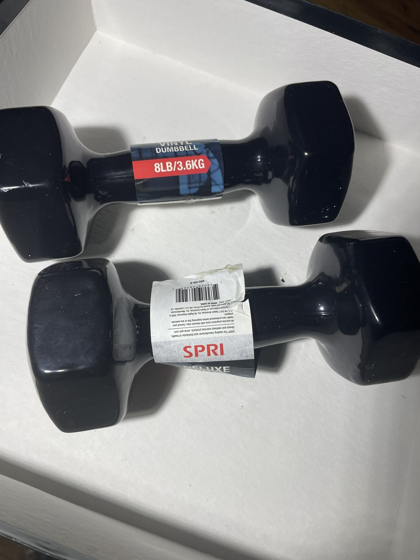 SPRI Deluxe Vinyl Dumbbells, 8 lb Pair, Black