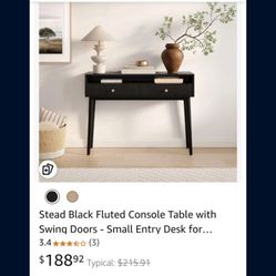 Fluted Console Table with Swing doors. Entry Desk for Narrow Spaces. Living Room Furniture. Solid Wood Entryway Table.