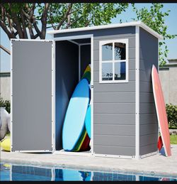5x3ft Gray Resin Outdoor Storage Shed with Floor, Waterproof Lockable Design and Window - Ideal Tool & Garden Storage for Backyard, Patio, Lawn
