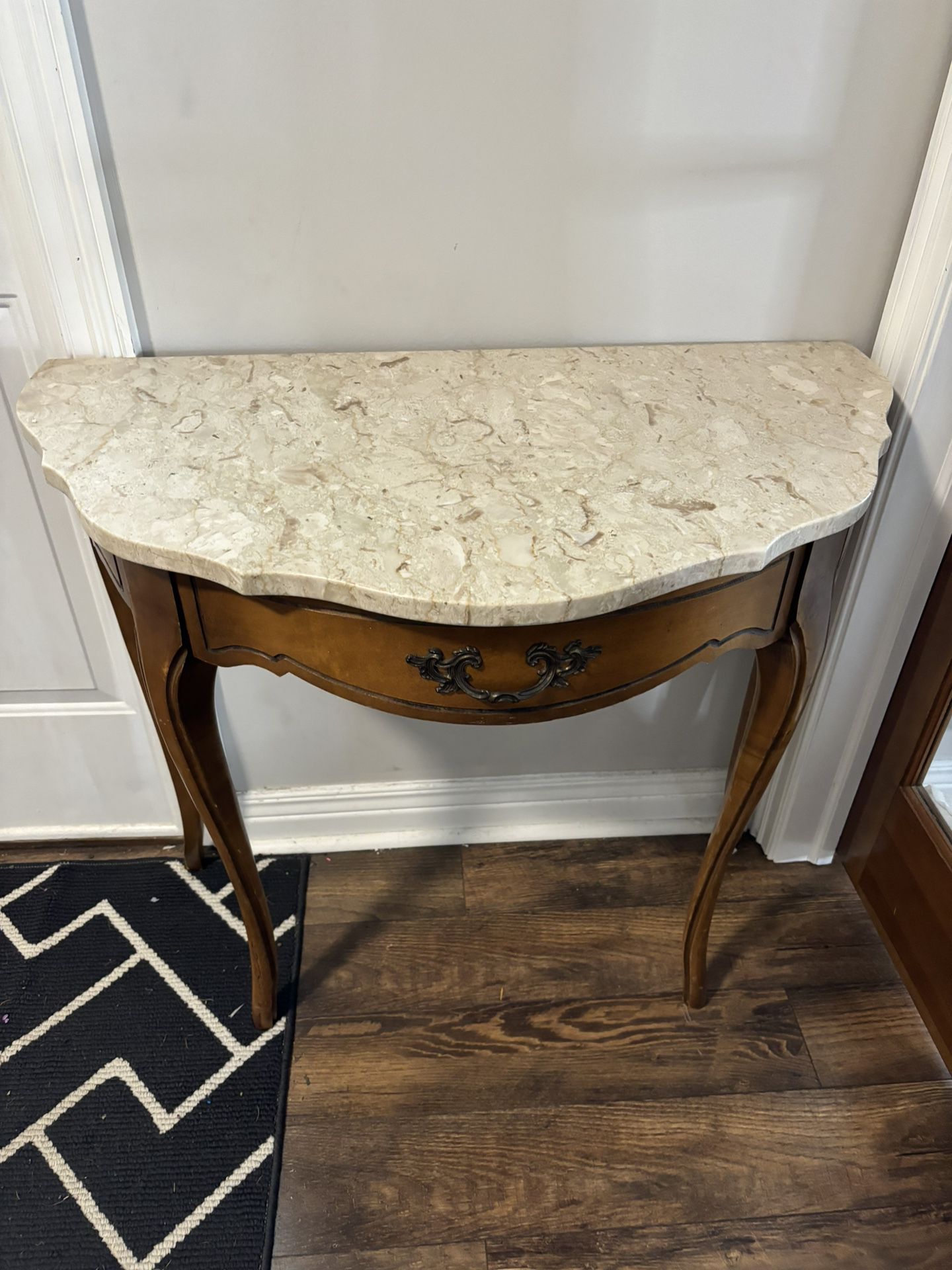 Decorative Wooden End Table With Marble Top