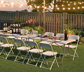 10 Folding Chair for Patio Garden and Party, White Lightweight Stackable Plastic Seat