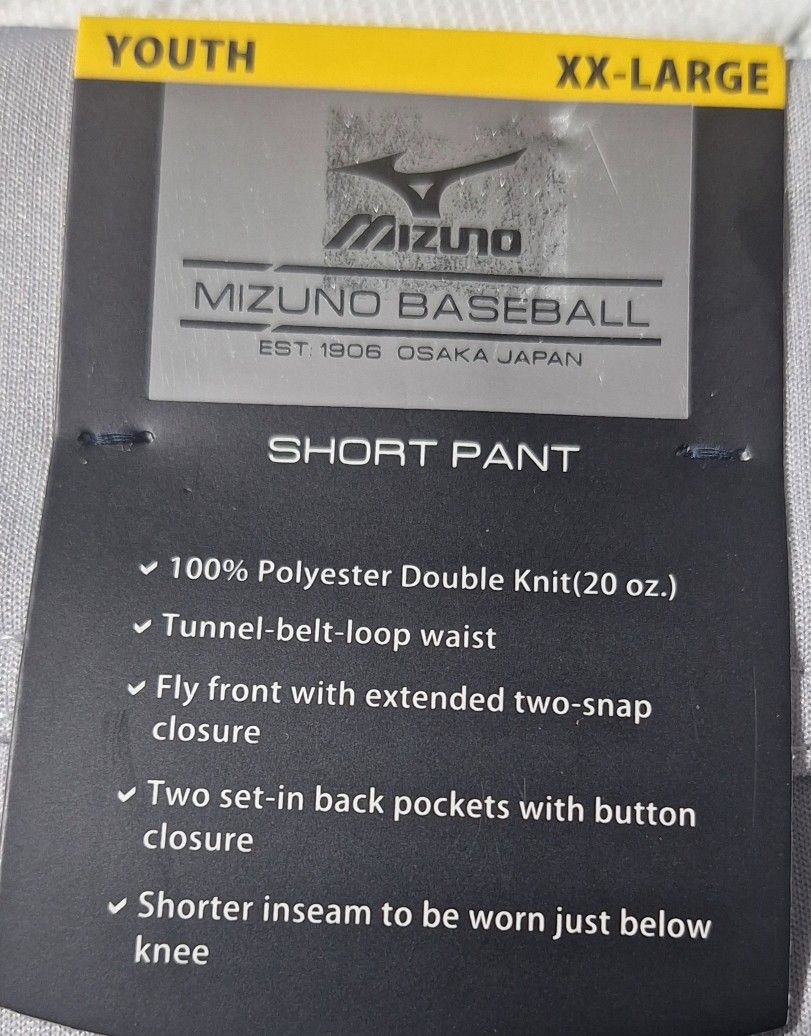 (BB - 35) MIZUNO GRAY SHORT BASEBALL PANT YOUTH SIZE XX-LARGE 