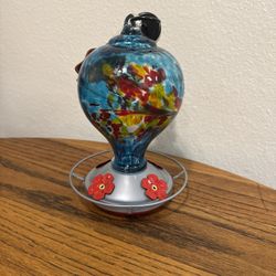 Gorgeous Blown Glass Bird Feeder Nwt 