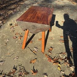 Unique mid-century live edge wood coffee table cribbage table