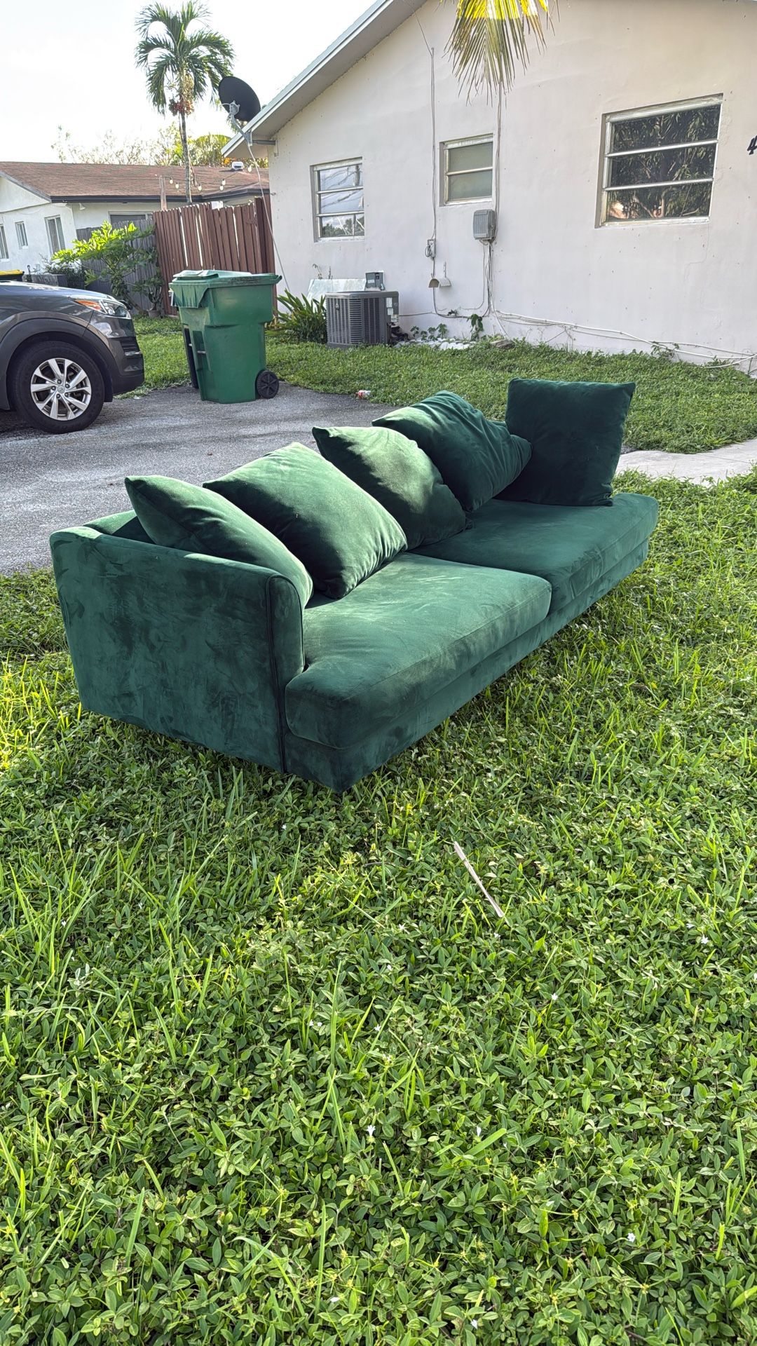 Dark Green Suede Couch
