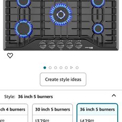 36 Inch Gas Cooktop, GASLAND Chef PRO GH2365EF 5 Burner Gas Stove, Built-in NG/LPG Convertible Gas Cooktops, Gas Countertop Plug-in with Thermocouple 