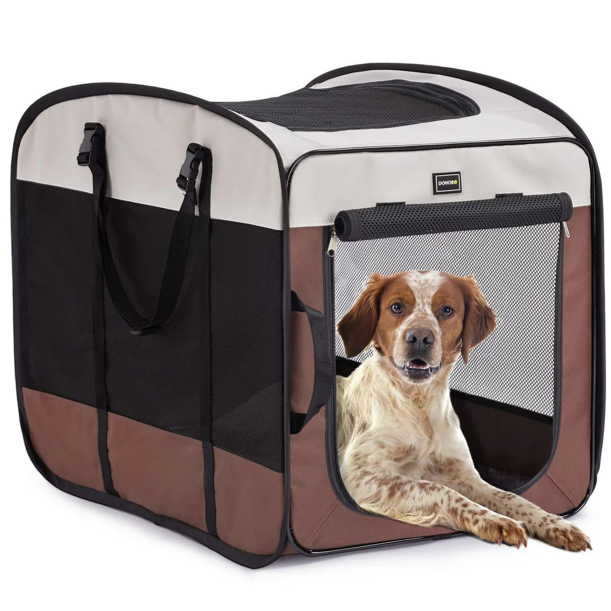 DONORO Dog Kennels and Crates for Medium Dogs, Portable Pop Up Indoor Pet Cage with Sturdy Wire Frame, Collapsible Travel Crate #3429RUP1