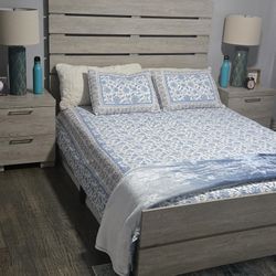 Queen Bed Frame, Box Spring And Night Stands