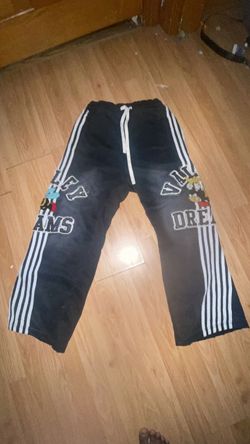 Black Graphic Sweatpants with Side Stripes
