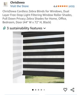 Zebra Shades for Home, Office, Bedroom, Door (44" W x 72" H, Black)