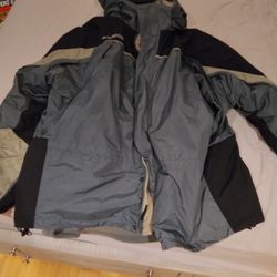 COLUMBIA Men's Gray W Black & Taupe Accents Full Zip Front Shell Ski Jacket Sz XXL