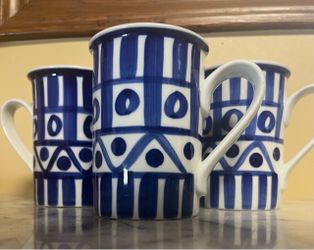 Vintage Dansk Blue and White Ceramic Mugs Set of 4