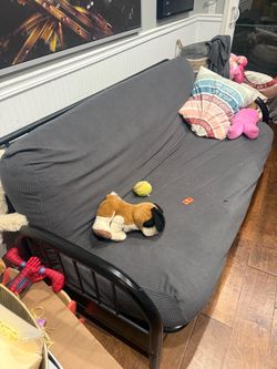 Black Metal Futon with Gray Mattress