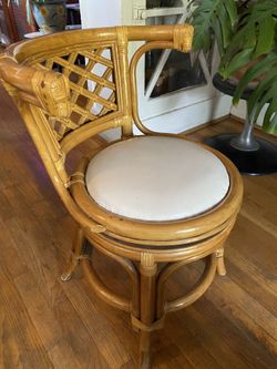 Vintage Swivel Rattan Bamboo Honeymoon Chair 