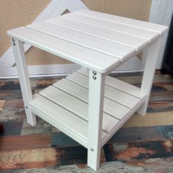 Adirondack-Outdoor-Side-Table 19 x 19 Inches  polystyrene All Weather | White | Outside End Tables Storage Shelf for Patio Porch Backyard Indoor 