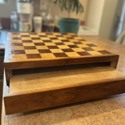 Chess Board  Wood  With Drawer  Vintage  $40   18x17.5”