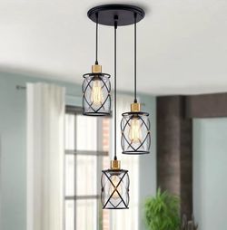 (606060-6) Chandelier Semi Flushmount Industrial 3-Light Pendant Ceiling Light Fixture Clear Seeded Glass Shade for Entryway Porch Foyer Kitchen Dinin